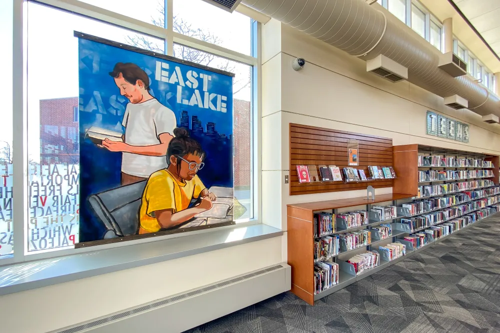 East Lake Library mural featuring diverse teen library patrons