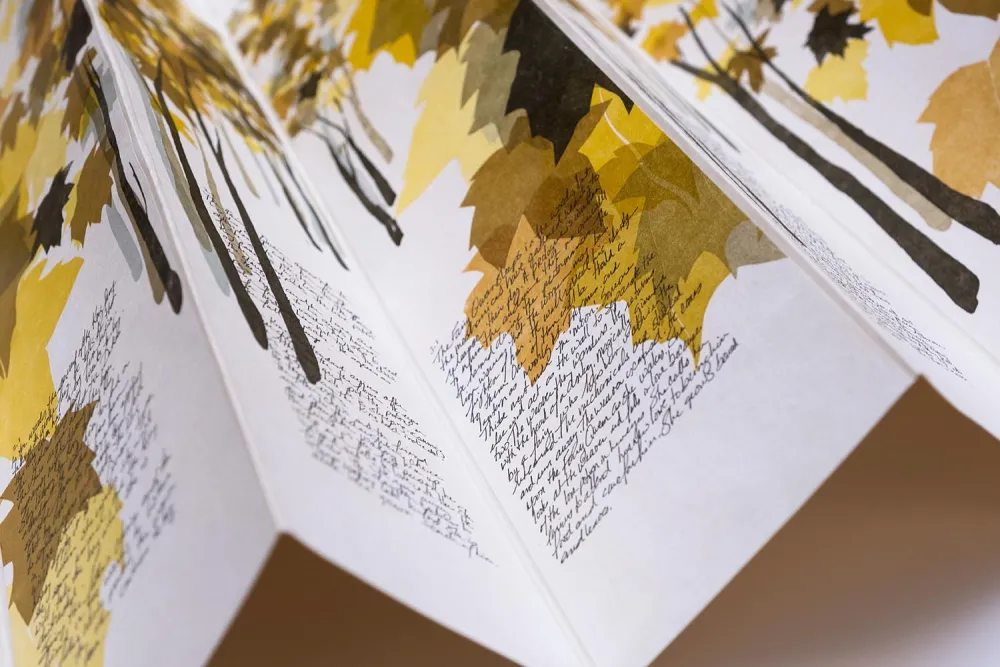 Close up look at the open Wildwood print concertina