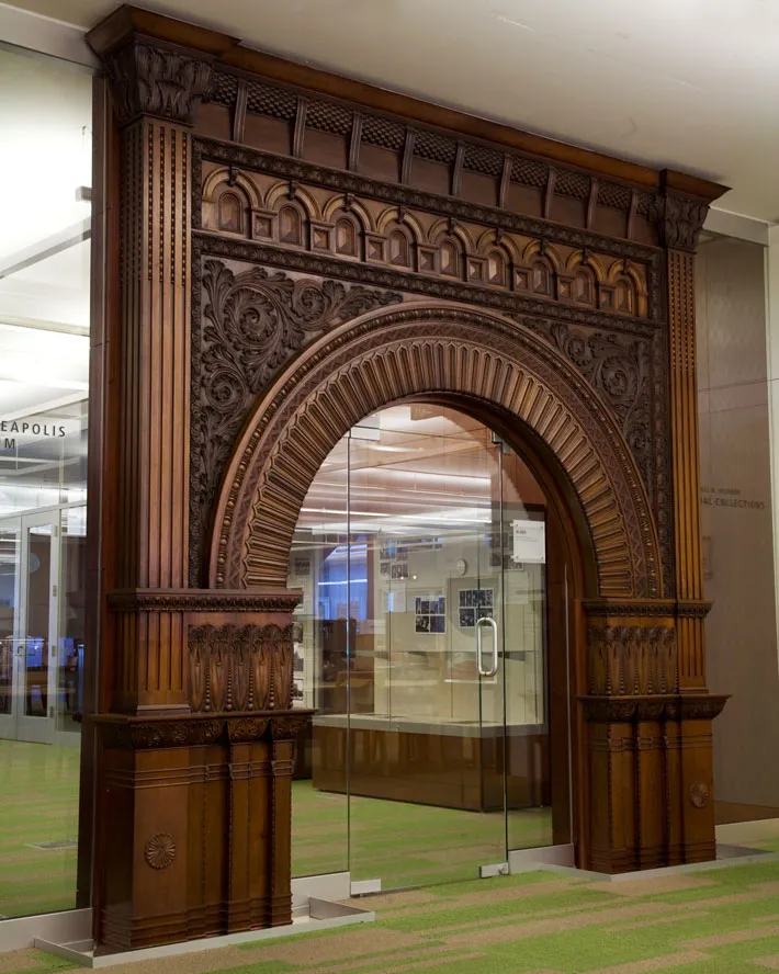 The historic 12-by-12-foot archway that originally graced the Ladies Reading Room at the first central library at Hennepin and 10th. 