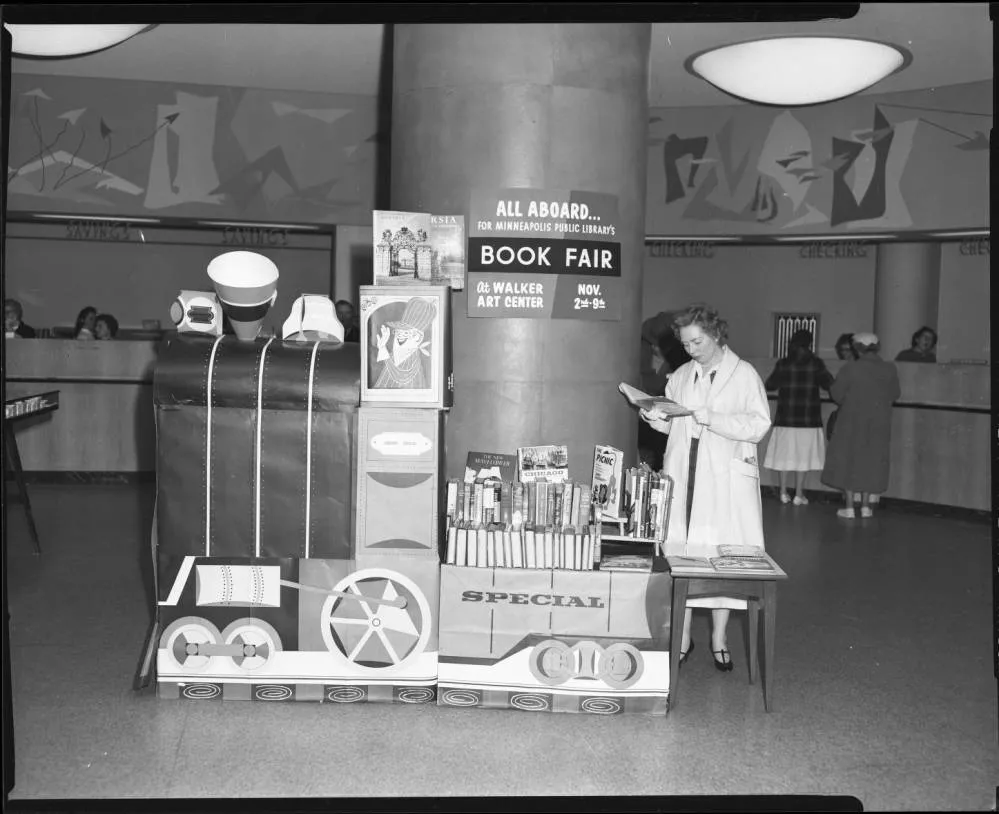 Book Fair display at Marquette National Bank of Minneapolis, 1958