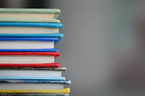stack of books.