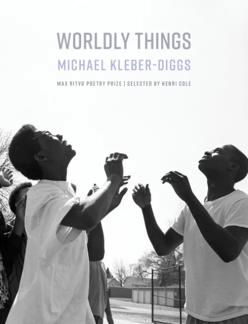 Cover of the poetry collection Worldly Things showing two men looking at the sky
