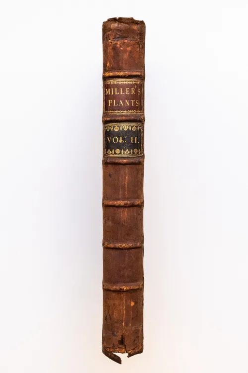 book spine of "Figures of the Most Beautiful, Useful and Uncommon Plants" by Philip Miller 