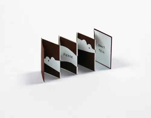 Karen Kinoshita's "Mice and Cheese Miniature Book," which is a black and white accordion book.