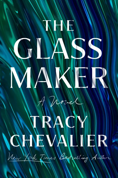 Blue, green and teal tones strike through the background of this simple cover that reads "The Glassmaker."