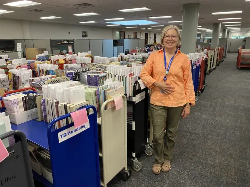 Ellen poses at Ridgedale Collection Department 