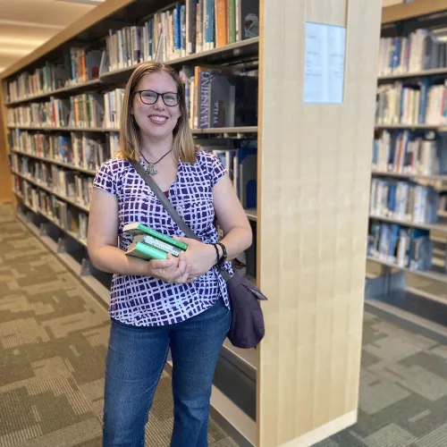 Jenny poses at Minneapolis Central Library.