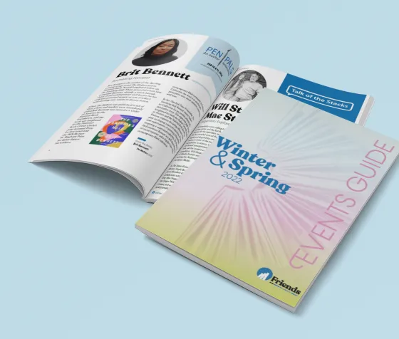 Cover Cover and inside spread preview mockup of Winter-Spring 2022 Events Guide