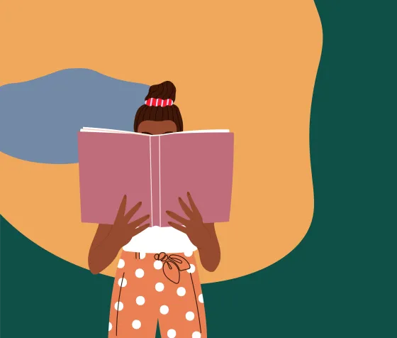 Illustration of Black woman reading a book