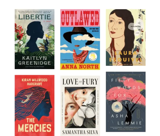 Book covers of historical fiction featuring women