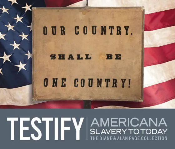 Lincoln banner with American flag background and TESTIFY logo