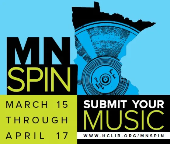 MNspin logo with outline of Minnesota and vinyl
