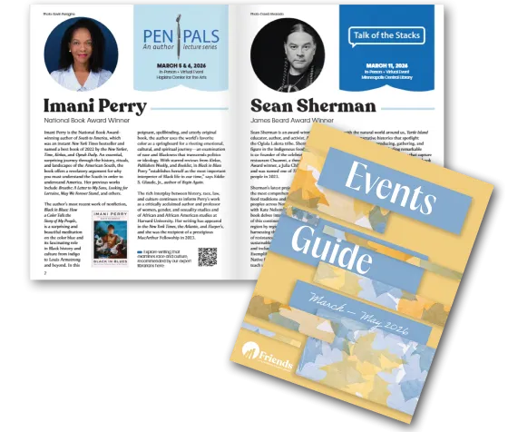 Image of the Winter-Spring 2026 Events Guide cover and open pages