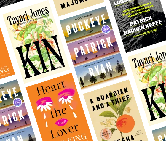Book covers for Heart the Lover, A Guardian and a Thief, Buckeye, London Falling, and Kin
