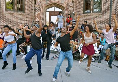 Dancers outside Sumner Library