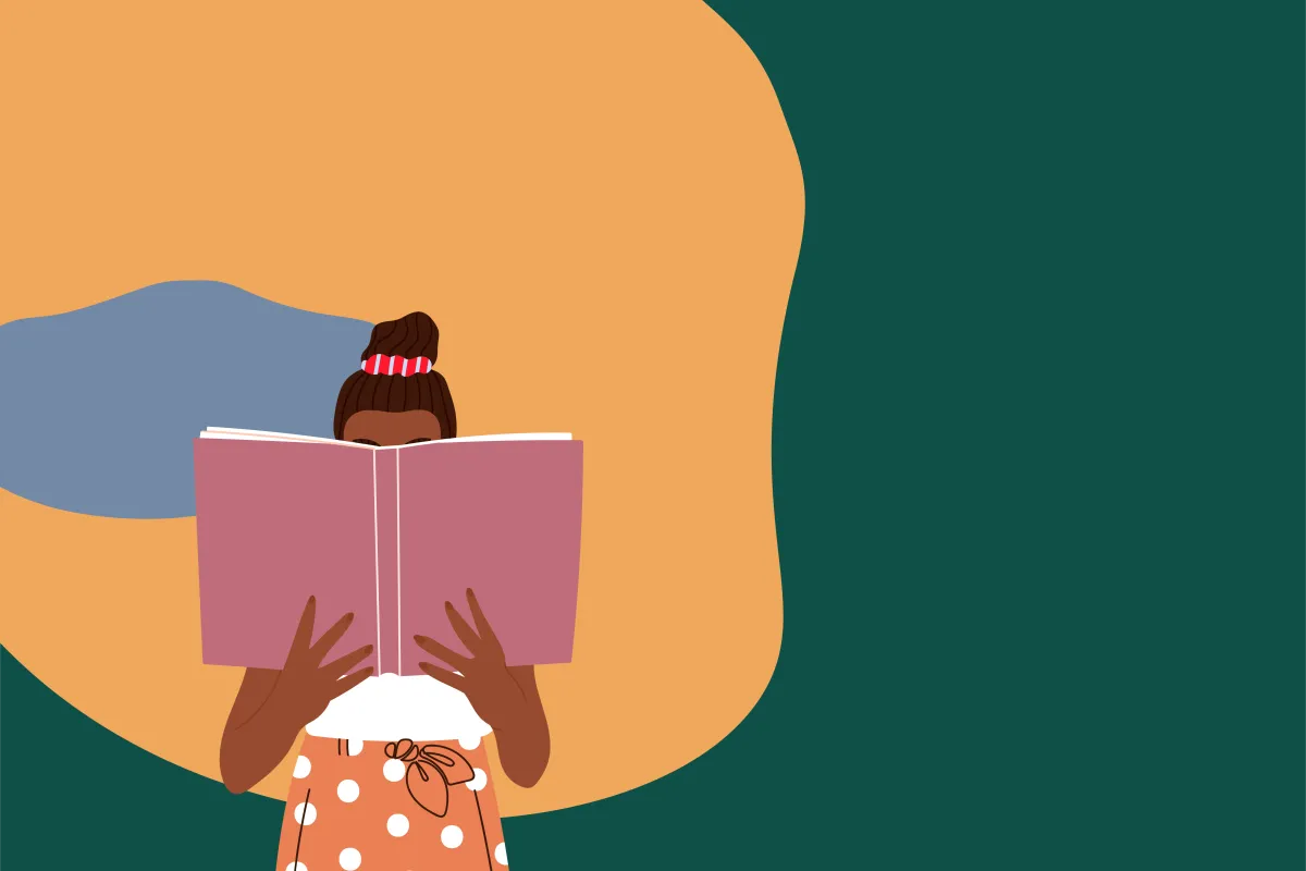 Illustration of Black woman reading a book