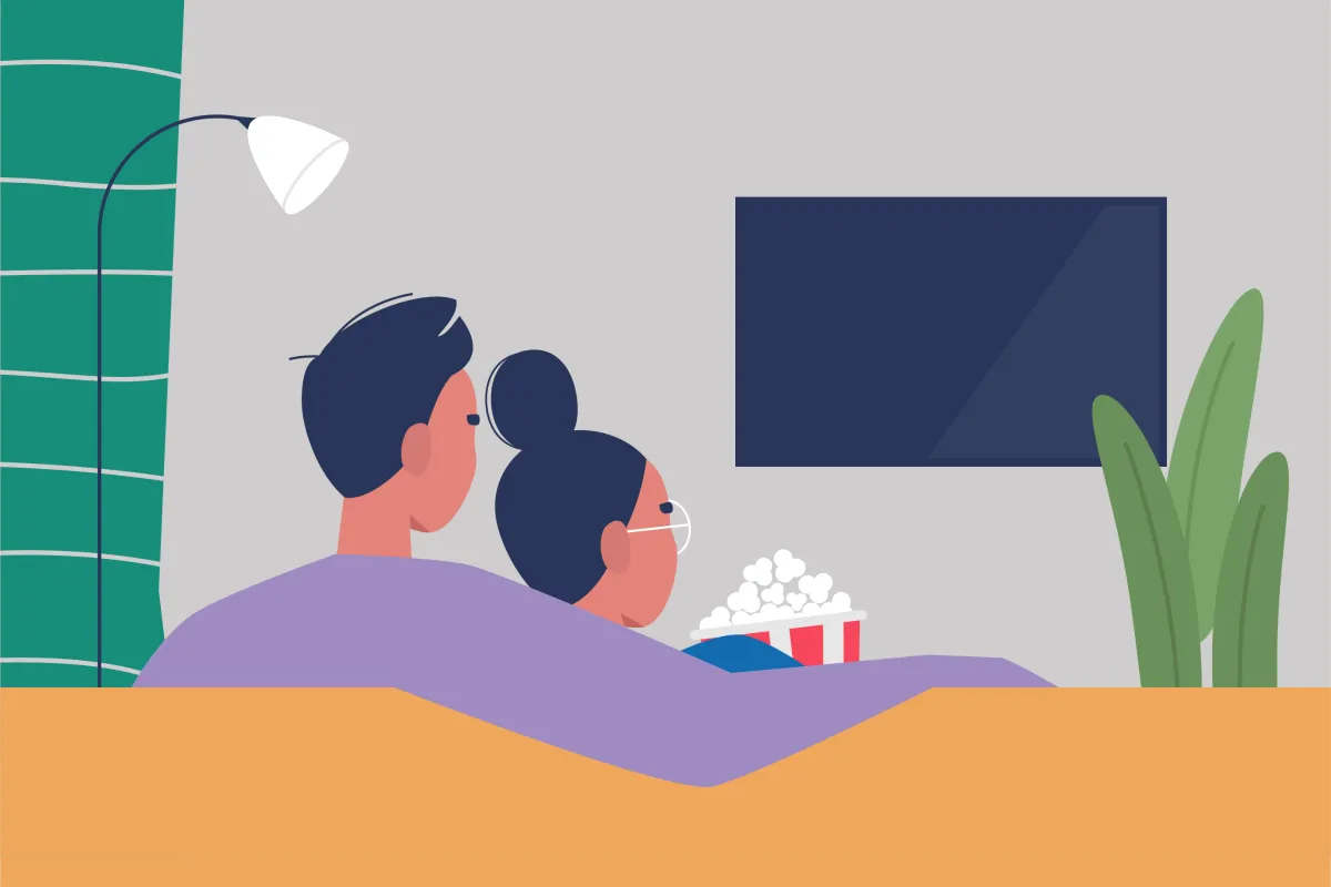 Illustration of a couple watching TV