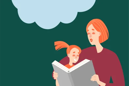 Illustration of an adult reading to a child