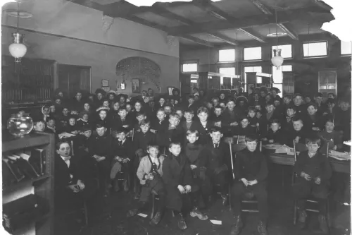 group of kids at story hour, 1890s