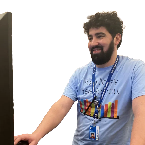 Librarian on computer