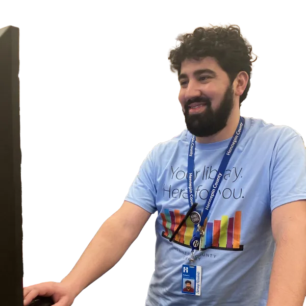 Librarian on computer